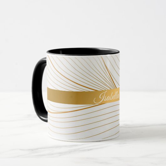 Elegant modern Gold White Leaves Line Collectie Mok (Voorkant links)