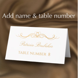 Elegant Modern Gold & White Wedding Name & Table Plaatskaartje