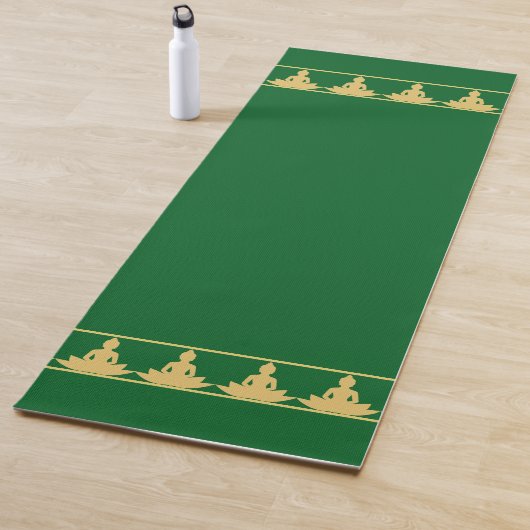 Elegant, Modern Golden Buddha on Forest Green Yogamat (In situ)