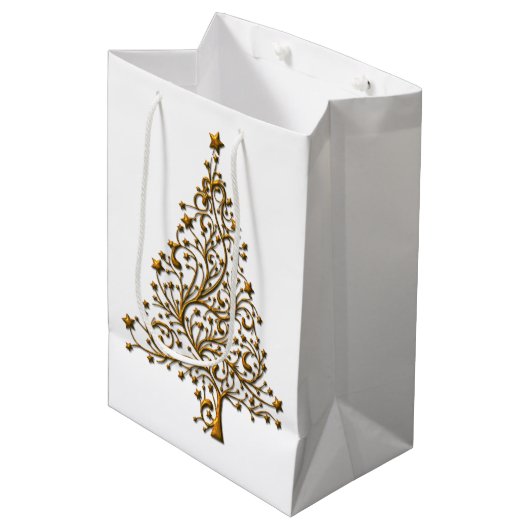 Elegant Modern Golden Kerstboom Medium Cadeauzakje (Voorkant Gekanteld)