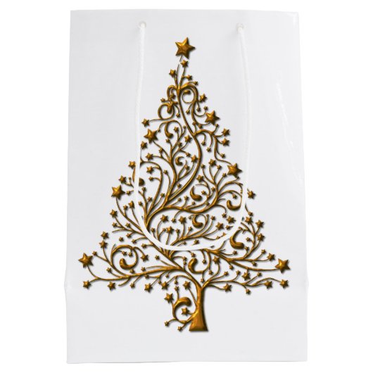 Elegant Modern Golden Kerstboom Medium Cadeauzakje (Achterkant)