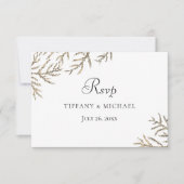 Elegant Modern Golden Leaf Wedding RSVP Kaartje (Voorkant)