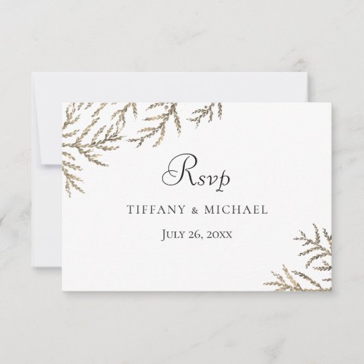 Elegant Modern Golden Leaf Wedding RSVP Kaartje (Voorkant)