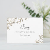 Elegant Modern Golden Leaf Wedding RSVP Kaartje (Staand voorkant)