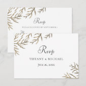 Elegant Modern Golden Leaf Wedding RSVP Kaartje (Voorkant / Achterkant)