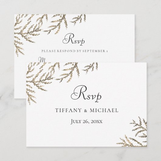 Elegant Modern Golden Leaf Wedding RSVP Kaartje (Voorkant / Achterkant)