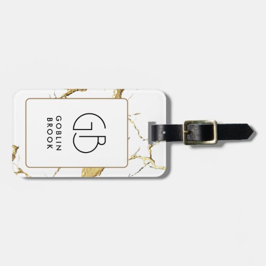 Elegant Modern Golden Veins Marble Pattern Name Bagagelabel (Voorkant horizontaal)