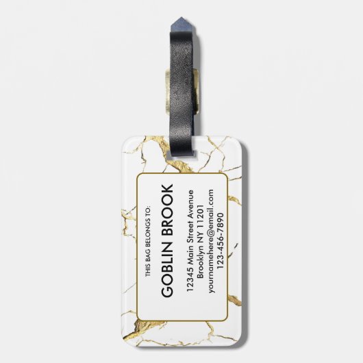 Elegant Modern Golden Veins Marble Pattern Name Bagagelabel (Achterkant verticaal)