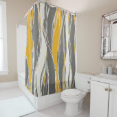 Elegant, modern, golven, lijnen, lichtgrijs, geel douchegordijn (In situ)