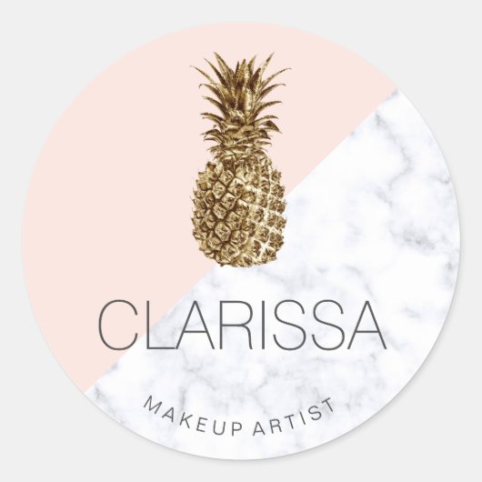 Elegant modern goud anananas blauw roze ronde sticker (Voorkant)