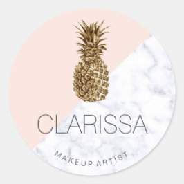 Elegant modern goud anananas blauw roze ronde sticker