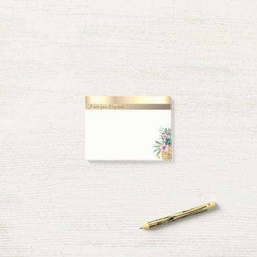 Elegant Modern Goud Bloemen Ananas Post-it® Notes (Op bureau)