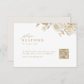 Elegant Modern Goud Bloemen Bruiloft QR code RSVP Kaartje (Voorkant / Achterkant)