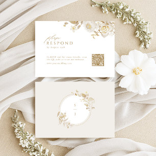 Elegant Modern Goud Bloemen Bruiloft QR code RSVP Kaartje