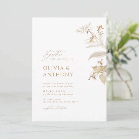 Elegant modern goud - botanische Floral Wedding Kaart (Staand voorkant)