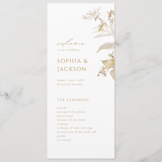 Elegant modern goud - botanische Floral Wedding Programmakaart (Voorkant)