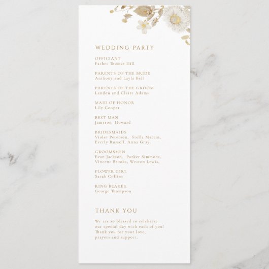 Elegant modern goud - botanische Floral Wedding Programmakaart (Achterkant)