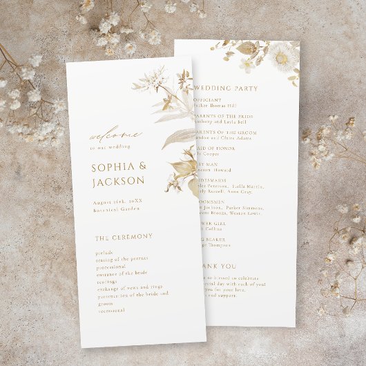 Elegant modern goud - botanische Floral Wedding Programmakaart