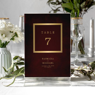 Elegant modern goud burgundy trouwtafel nummer
