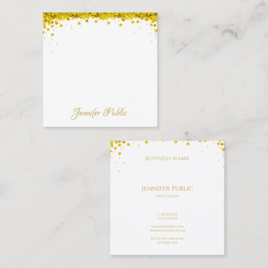 Elegant Modern Goud Confetti Hand Script Tekst Vierkante Visitekaartje (Voorkant / Achterkant)