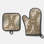 Elegant modern goud decoratief ovenwant & pannenlap set (Voorkant)