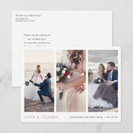 Elegant Modern Goud Drie foto bruiloft Dank u Briefkaart