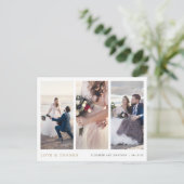 Elegant Modern Goud Drie foto bruiloft Dank u Briefkaart (Staand voorkant)