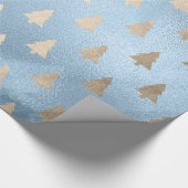 Elegant modern goud- en blauw kerstboompatroon cadeaupapier (Hoek)