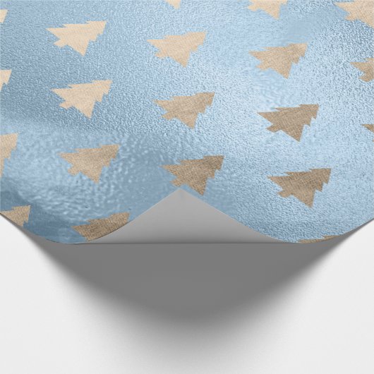 Elegant modern goud- en blauw kerstboompatroon cadeaupapier (Hoek)