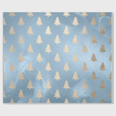 Elegant modern goud- en blauw kerstboompatroon cadeaupapier (Vlak)
