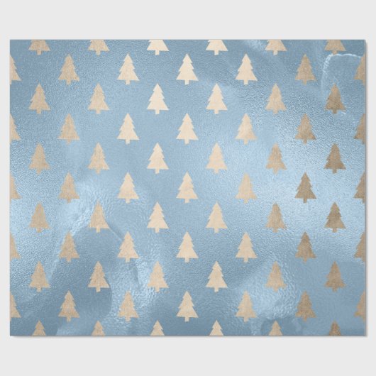 Elegant modern goud- en blauw kerstboompatroon cadeaupapier (Vlak)