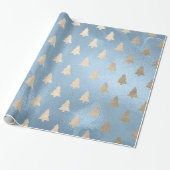 Elegant modern goud- en blauw kerstboompatroon cadeaupapier (Uitgerold)