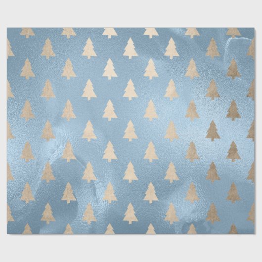Elegant modern goud- en blauw kerstboompatroon cadeaupapier (Vlak)