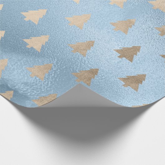 Elegant modern goud- en blauw kerstboompatroon cadeaupapier (Hoek)