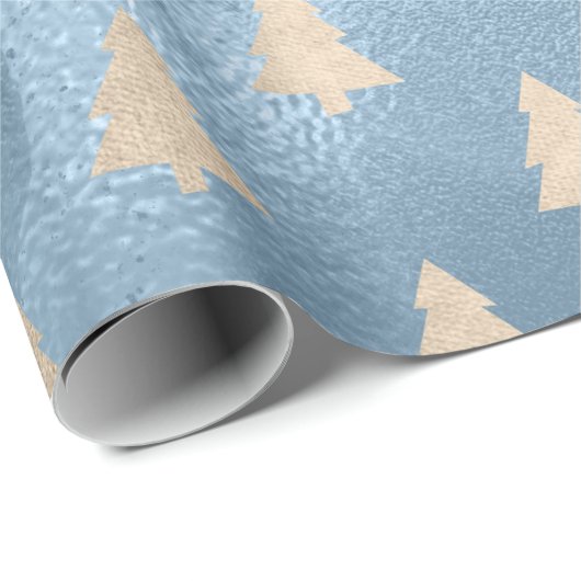 Elegant modern goud- en blauw kerstboompatroon cadeaupapier (Rol Hoek)