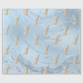 Elegant modern goud- en blauw kersthertenpatroon cadeaupapier (Vlak)