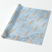 Elegant modern goud- en blauw kersthertenpatroon cadeaupapier (Uitgerold)