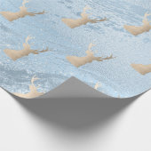 Elegant modern goud- en blauw kersthertenpatroon cadeaupapier (Hoek)