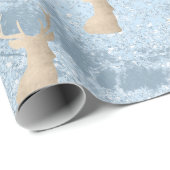 Elegant modern goud- en blauw kersthertenpatroon cadeaupapier (Rol Hoek)