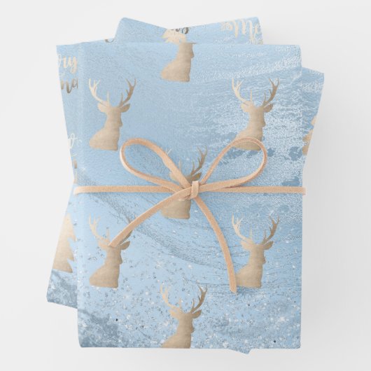 Elegant modern goud- en blauw kerstpatronen inpakpapier vel (In situ)