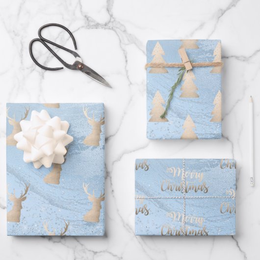 Elegant modern goud- en blauw kerstpatronen inpakpapier vel (Voorkant)