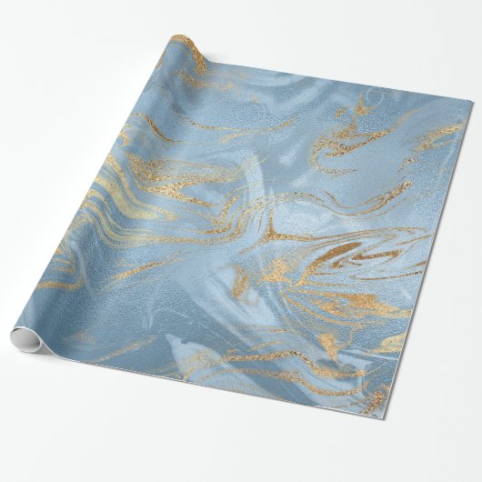 Elegant modern goud en blauw marmer cadeaupapier (Uitgerold)
