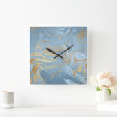Elegant modern goud en blauw marmer vierkante klok (Huis)