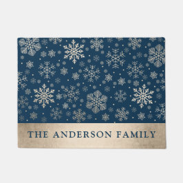 Elegant modern goud en blauw snowflakes kerst deurmat