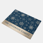 Elegant modern goud en blauw snowflakes kerst deurmat (Schuin)