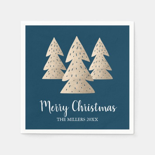 Elegant modern goud en blauwe kerstaven servet (Voorkant)