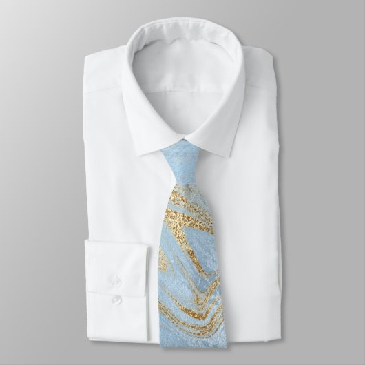 Elegant modern goud en blauwe marmer & glitters stropdas (Gebonden)