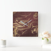 Elegant modern goud en bruine marmer vierkante klok (Huis)