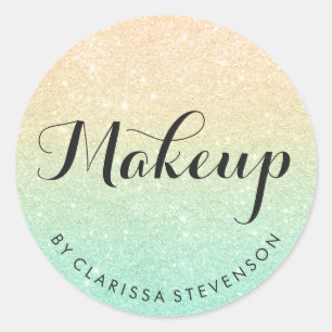 Elegant modern goud en goudgroene glitter make-up ronde sticker