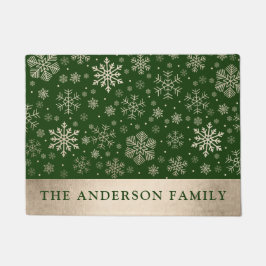 Elegant modern goud en groene sneeuwvlokken kerst deurmat